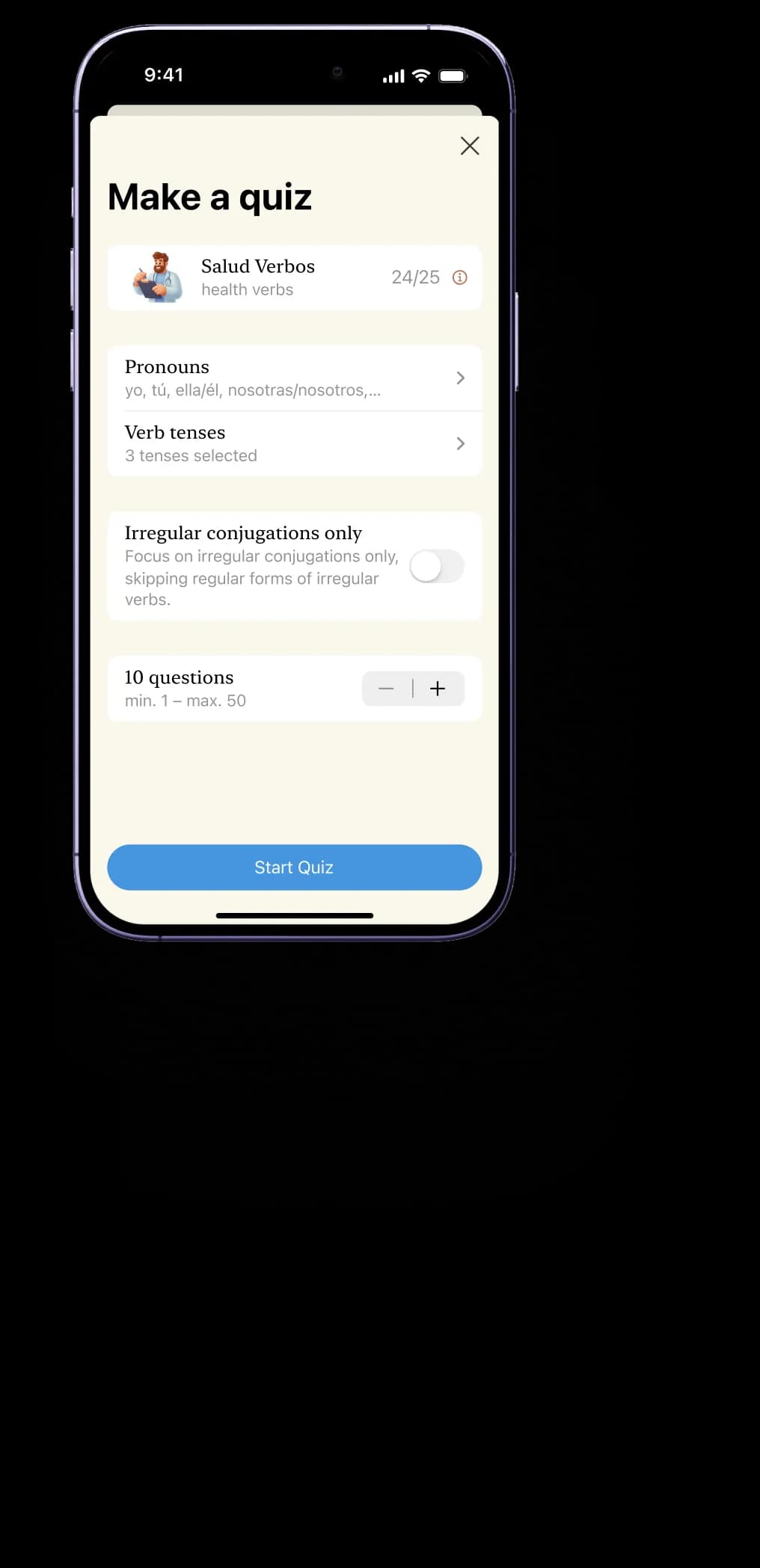 Custom quiz settings preview